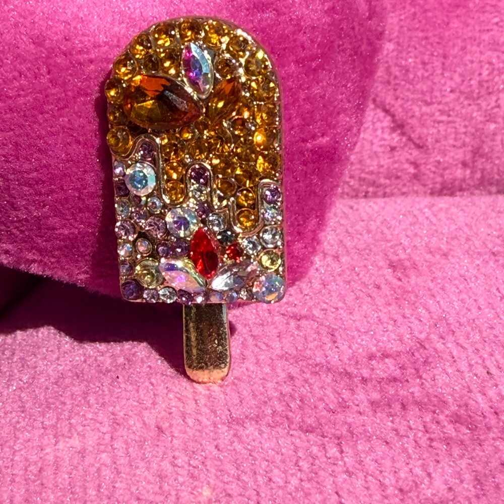 NEW! Popsicle Gold and Multicolor Rhinestone Crystal Brooch